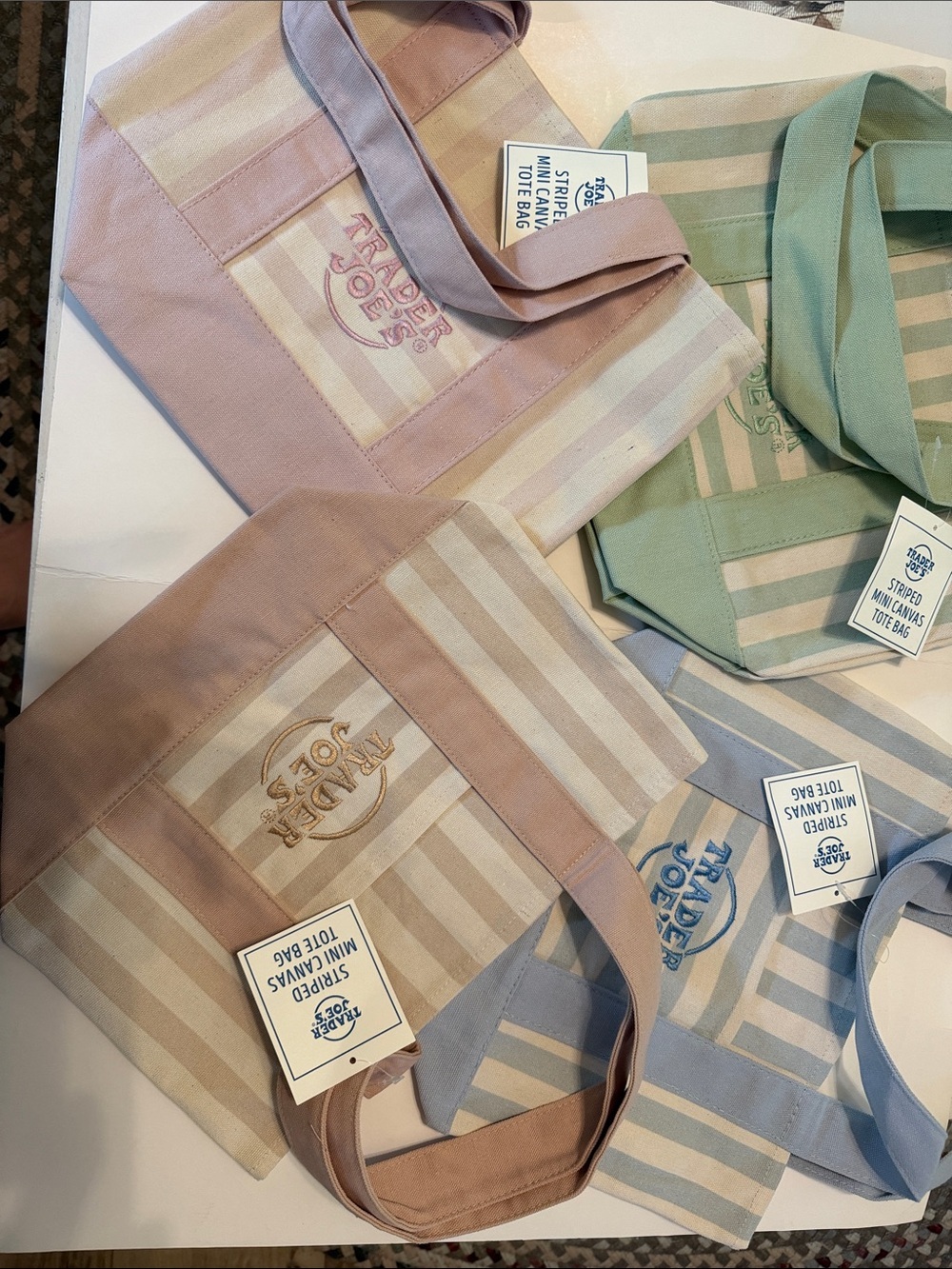Trader Joe's NWT 4 Striped Mini Canvas Tote Bags